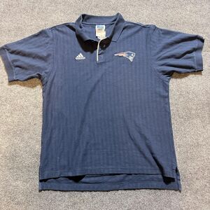 New England Patriots Polo Shirt Mens Large Blue NFL Football Adidas Textured